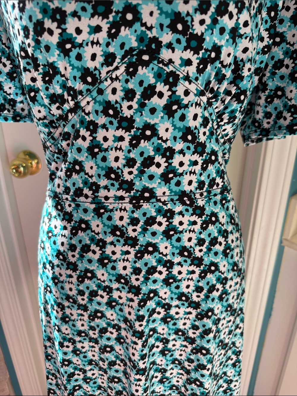 ✨ MICHAEL Michael Kors Tile Blue & Black Floral Matte Jersey Midi Dress XL ✨ - Picture 4 of 6